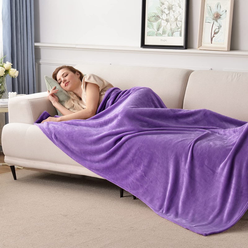SOCHOW Flannel Fleece Blanket Throw Size, All Season Lightweight Super Soft Cozy Blanket for Bed or Couch, Purple, 50x60 inches - Image 2